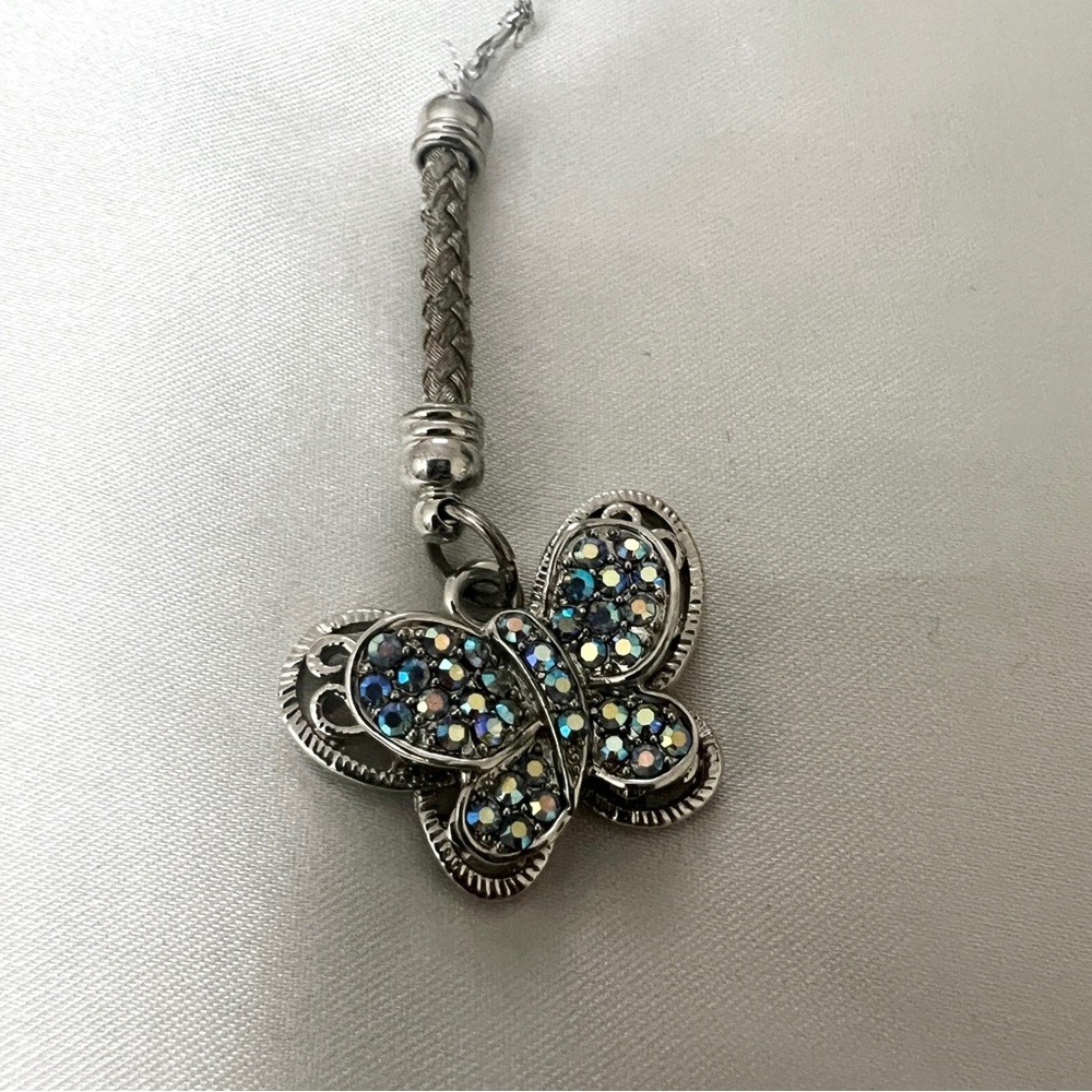 Elegant Silver Blue Rhinestone Sparkle Sparkly Butterfly Figure Keychain